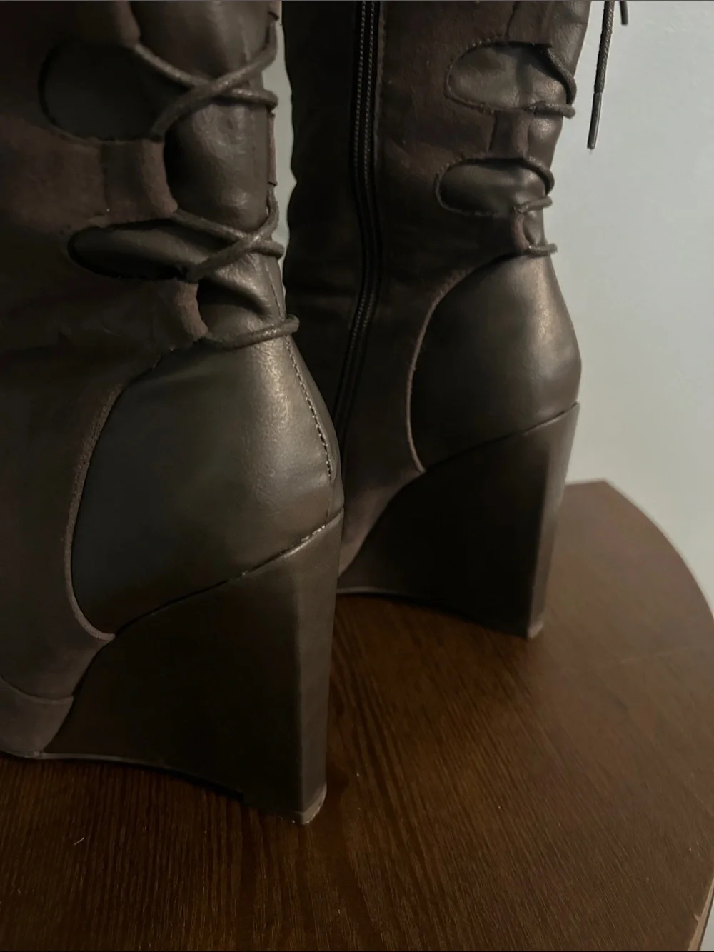 Women's Dark Grey Suede Over-the-Knee Wedge Boots